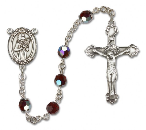 St. Agatha Sterling Silver Heirloom Rosary Fancy Crucifix - Garnet