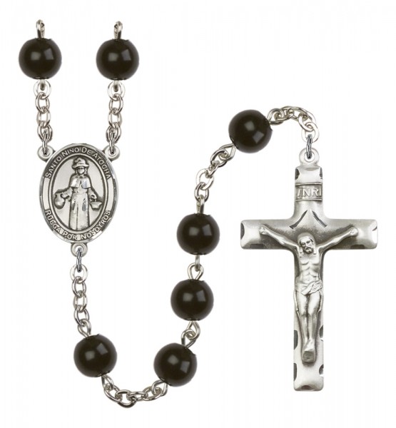 Men's St. Nino de Atocha Silver Plated Rosary - Black