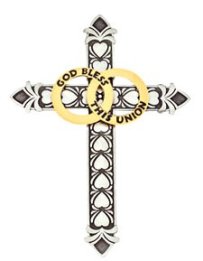 God Bless This Union Marriage Wall Cross - 7.5 inches - Silver