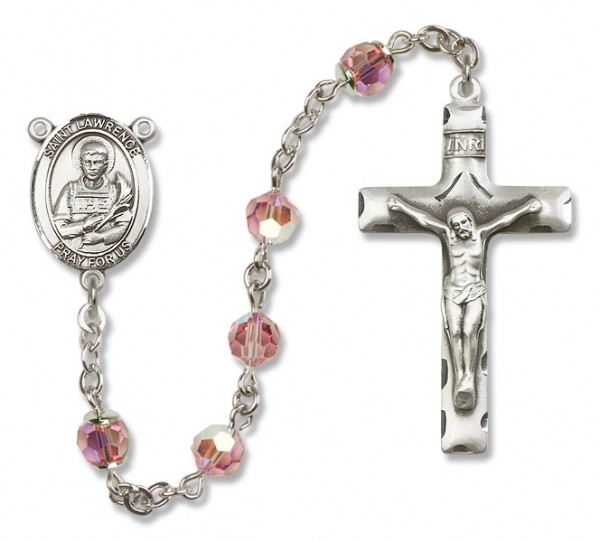 St. Lawrence Sterling Silver Heirloom Rosary Squared Crucifix - Light Rose