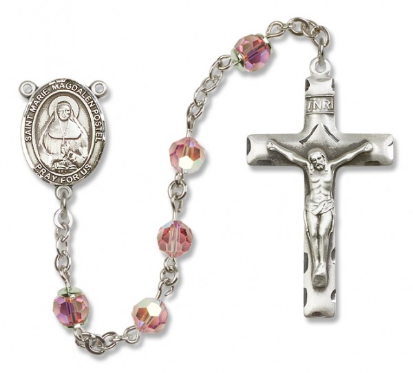 Marie Magdalen Postel Rosary Our Lady of Mercy Sterling Silver Heirloom Rosary Squared Crucifix - Light Rose