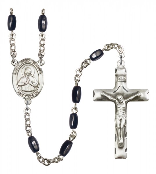 Men's St. John Vianney Silver Plated Rosary - Black | Silver