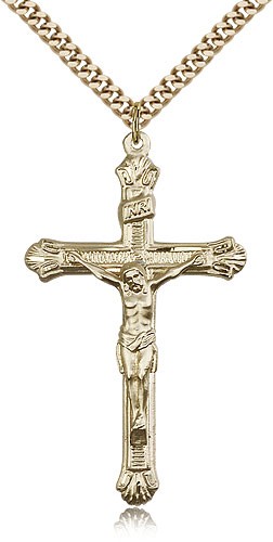 Men's Slim Textured Crucifix Necklace - 14KT Gold Filled