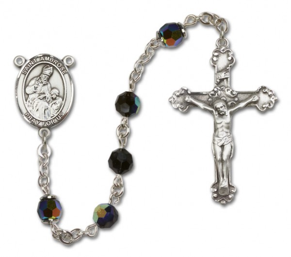 St. Ambrose Sterling Silver Heirloom Rosary Fancy Crucifix - Black