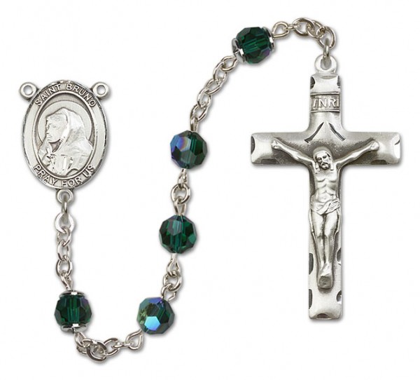 St. Bruno Sterling Silver Heirloom Rosary Squared Crucifix - Emerald Green