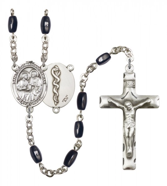 Men's Sts. Cosmas &amp; Damian Doctors Silver Plated Rosary - Black | Silver