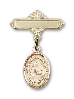 Pin Badge with St. Madonna Del Ghisallo Charm and Polished Engravable Badge Pin - 14K Solid Gold