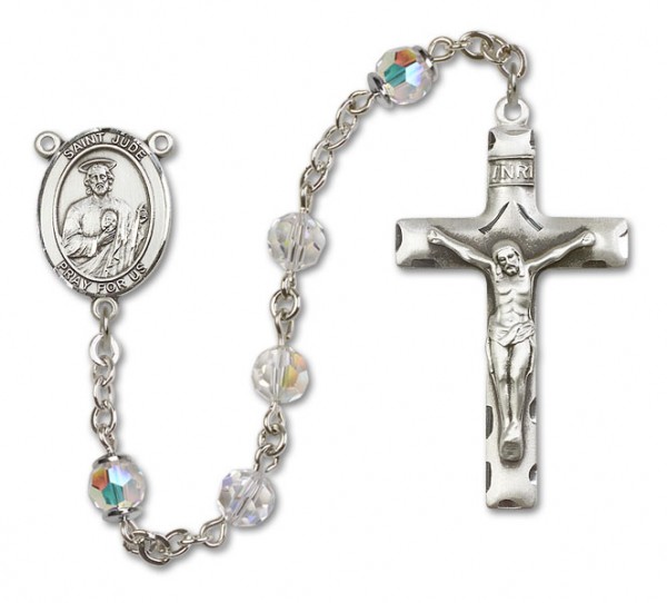 St. Jude Thaddeus Sterling Silver Heirloom Rosary Squared Crucifix - Crystal