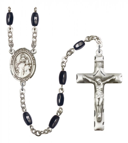 Men's Our Lady of Consolation Silver Plated Rosary - Black | Silver