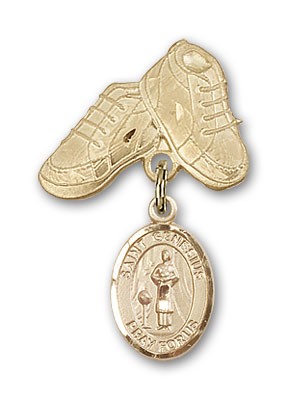 Pin Badge with St. Genesius of Rome Charm and Baby Boots Pin - Gold Tone