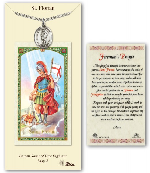 St. Florian Medal in Pewter with Prayer Card - Silver tone