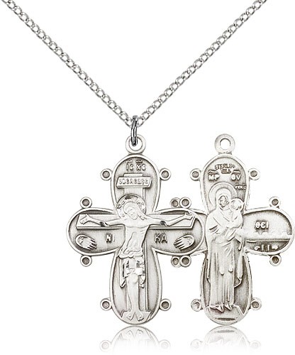 Christine Cross Pendant, Christ and Madonna with Child - Sterling Silver