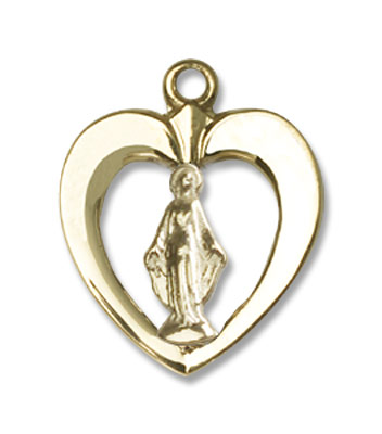 Two-Tone Open-Cut Heart Miraculous Medal Necklace - 14K Solid Gold