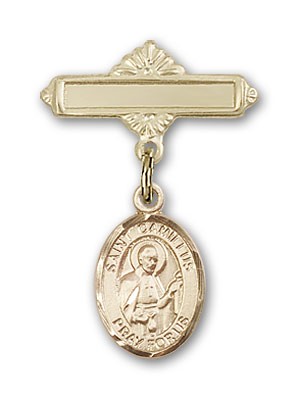Pin Badge with St. Camillus of Lellis Charm and Polished Engravable Badge Pin - Gold Tone