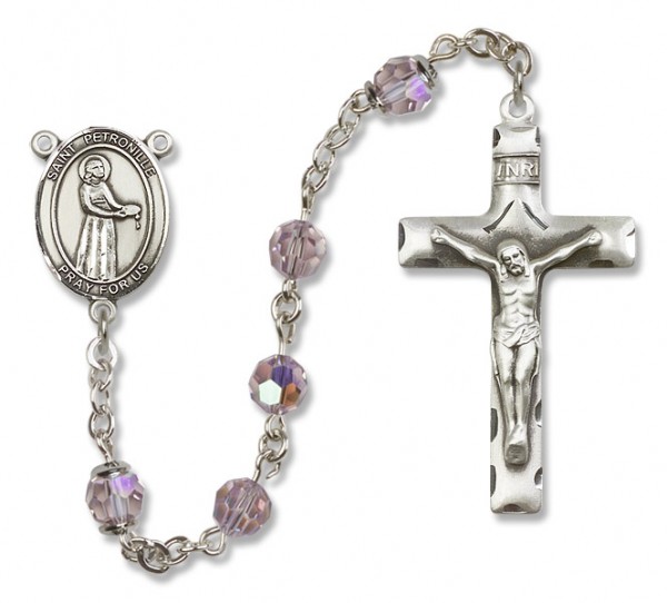 St. Petronille Sterling Silver Heirloom Rosary Squared Crucifix - Light Amethyst
