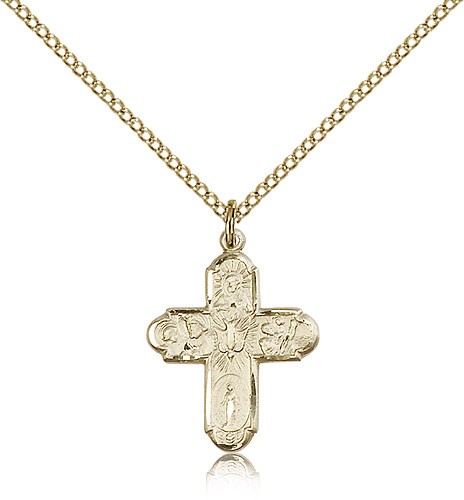 Small Cross Shaped Five-Way Medal - 14KT Gold Filled