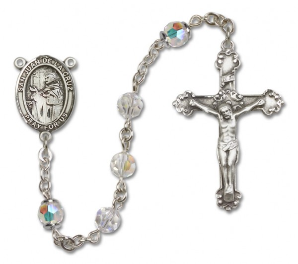 San Juan de la Cruz Sterling Silver Heirloom Rosary Fancy Crucifix - Crystal