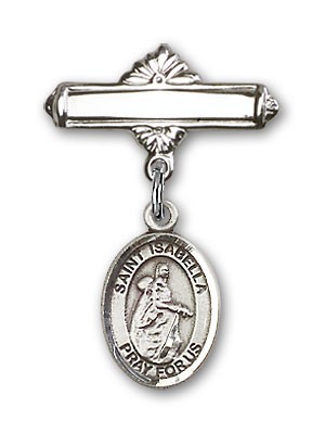 Pin Badge with St. Isabella of Portugal Charm and Polished Engravable Badge Pin - Silver tone