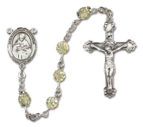 St. Gabriel Possenti Sterling Silver Heirloom Rosary Fancy Crucifix - Zircon