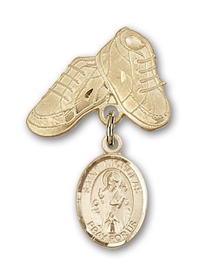 Pin Badge with St. Nicholas Charm and Baby Boots Pin - 14K Solid Gold