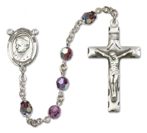 Pope Benedict XVI Sterling Silver Heirloom Rosary Squared Crucifix - Amethyst