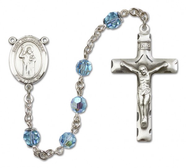 St. Columbkille Sterling Silver Heirloom Rosary Squared Crucifix - Aqua