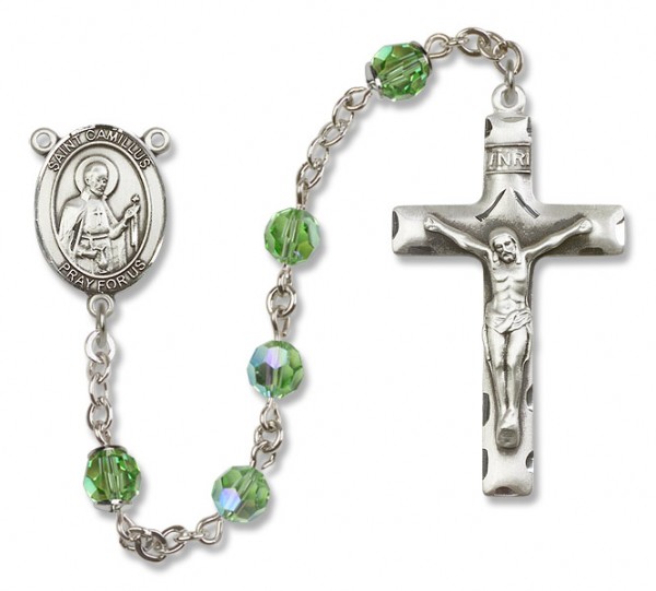 St. Camillus of Lellis Sterling Silver Heirloom Rosary Squared Crucifix - Peridot