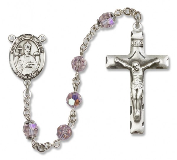 St. Leo the Great Sterling Silver Heirloom Rosary Squared Crucifix - Light Amethyst