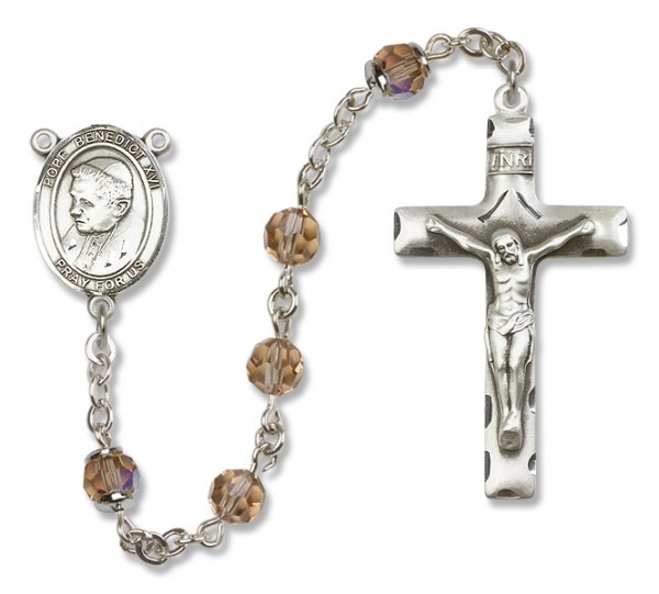 Pope Benedict XVI Sterling Silver Heirloom Rosary Squared Crucifix - Topaz