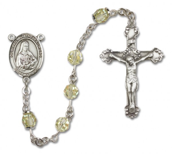 Our Lady of the Railroad Sterling Silver Heirloom Rosary Fancy Crucifix - Jonquil