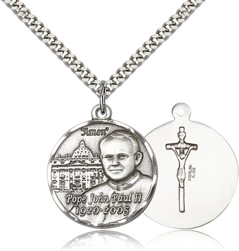Men's Pope John Paul II with Vatican Medal - Sterling Silver