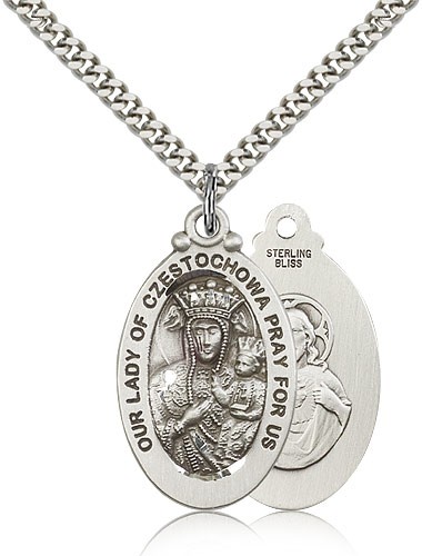 Men's Double-Sided Our Lady of Czestochowa Medal - Sterling Silver