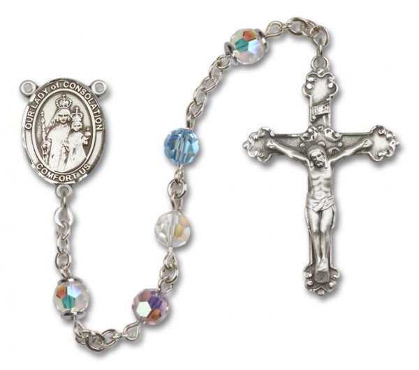 Our Lady of Consolation Rosary Our Lady of Mercy Sterling Silver Heirloom Rosary Fancy Crucifix - Multi-Color