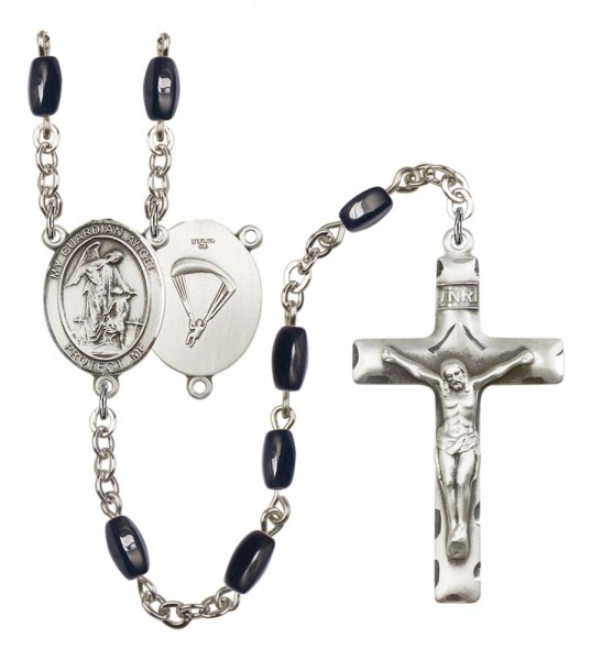 Men's Guardian Angel Paratrooper Silver Plated Rosary - Black | Silver