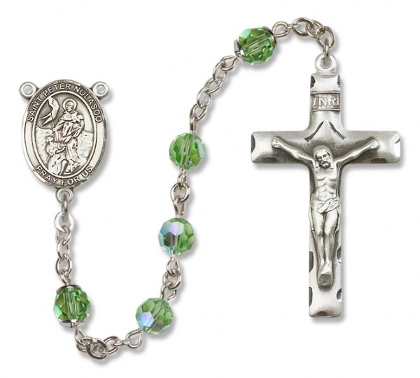 St. Peter Nolasco Rosary Our Lady of Mercy Sterling Silver Heirloom Rosary Squared Crucifix - Peridot