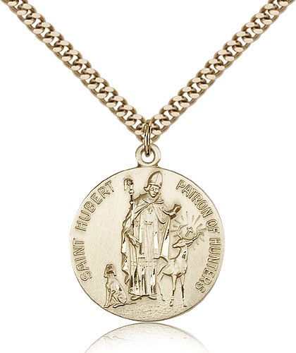Round St. Hubert of Liege Patron of Hunting Medal - 14KT Gold Filled