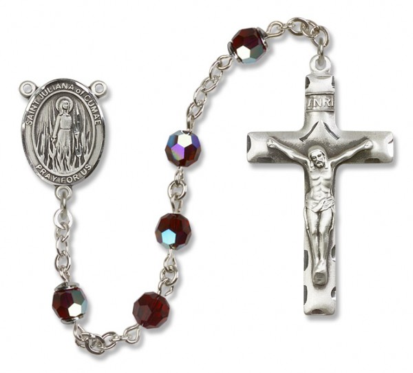 St. Juliana Sterling Silver Heirloom Rosary Squared Crucifix - Garnet