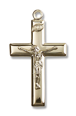 Traditional High Polish Crucifix Pendant - 14K Solid Gold