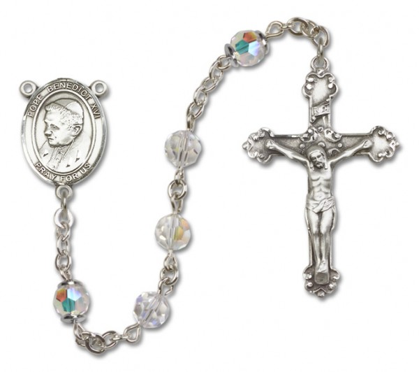 Pope Benedict XVI Sterling Silver Heirloom Rosary Fancy Crucifix - Crystal