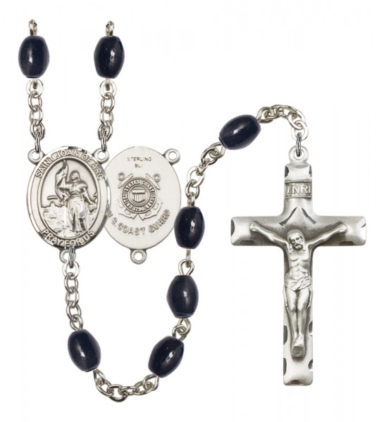 Men's St. Joan of Arc  Coast Guard Silver Plated Rosary - Black Oval