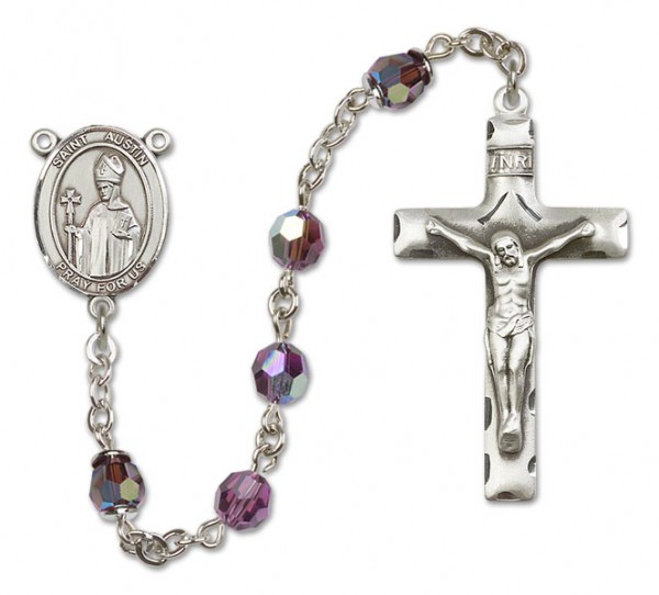 St. Austin Sterling Silver Heirloom Rosary Squared Crucifix - Amethyst