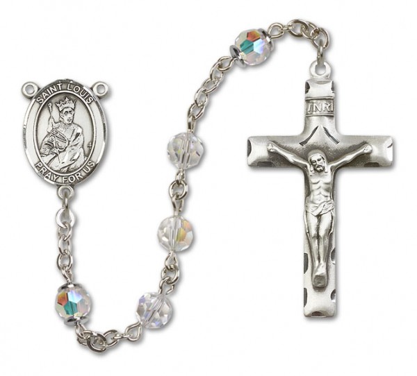 St. Louis Sterling Silver Heirloom Rosary Squared Crucifix - Crystal