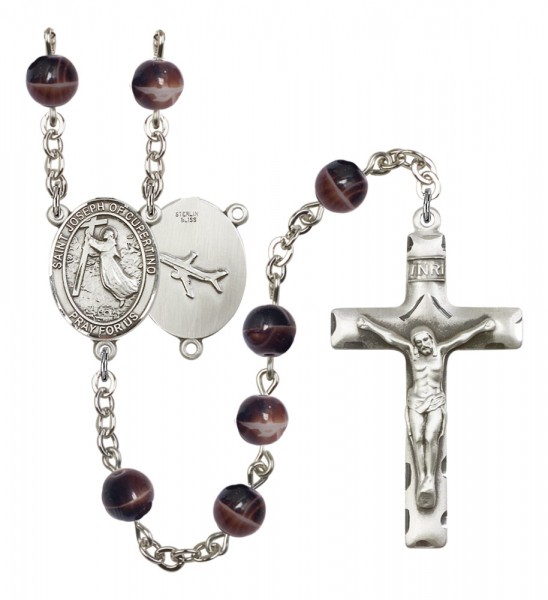 Men's St. Joseph of Cupertino Silver Plated Rosary - Brown