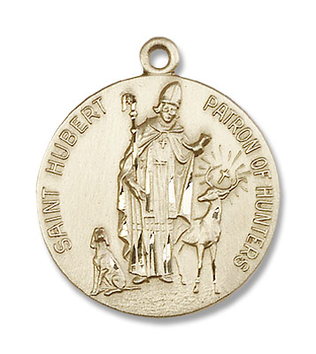 Round St. Hubert of Liege Patron of Hunting Medal - 14K Solid Gold