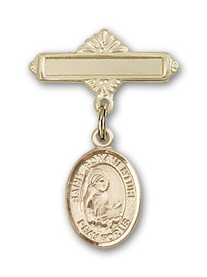 Pin Badge with St. Bonaventure Charm and Polished Engravable Badge Pin - 14K Solid Gold