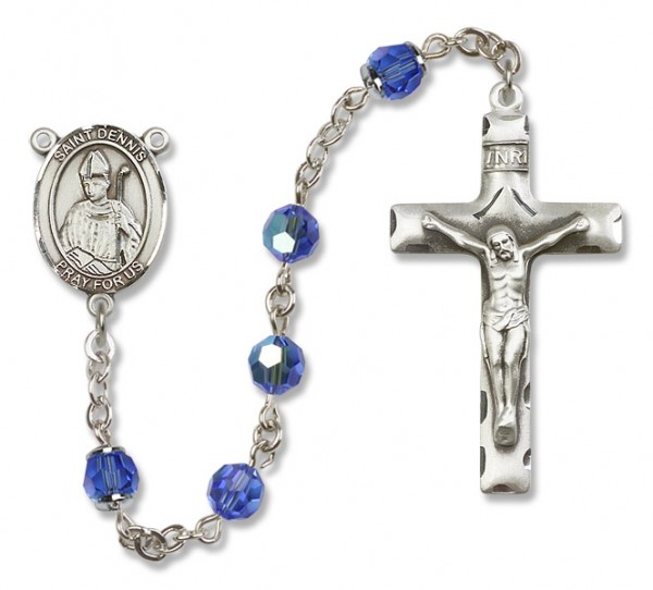St. Dennis Sterling Silver Heirloom Rosary Squared Crucifix - Sapphire