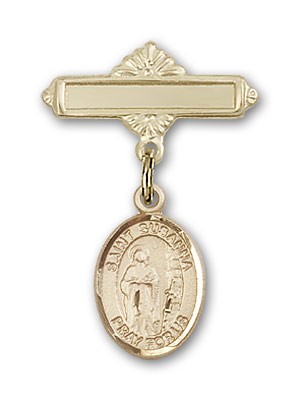 Pin Badge with St. Susanna Charm and Polished Engravable Badge Pin - 14K Solid Gold