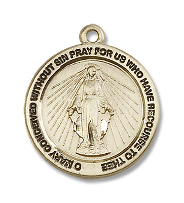 Women's Simple Round Miraculous Medal - 14K Solid Gold