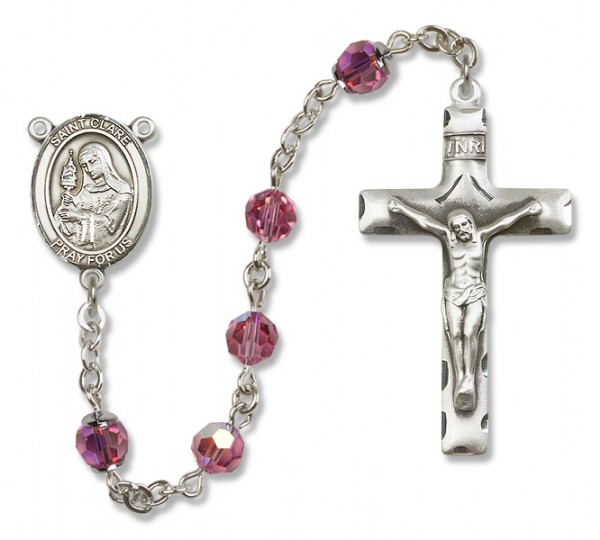 St. Clare of Assisi Sterling Silver Heirloom Rosary Squared Crucifix - Rose