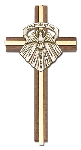 Gifts of Confirmation Wall Cross in Walnut and Metal Inlay 6&quot; - Gold Tone